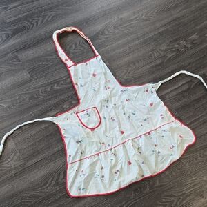 Vintage Floral Apron with Red Trim With Purple And Red Flower Roses